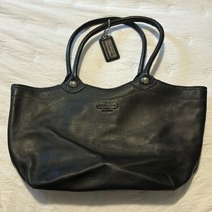 Black leather Coach tote bag